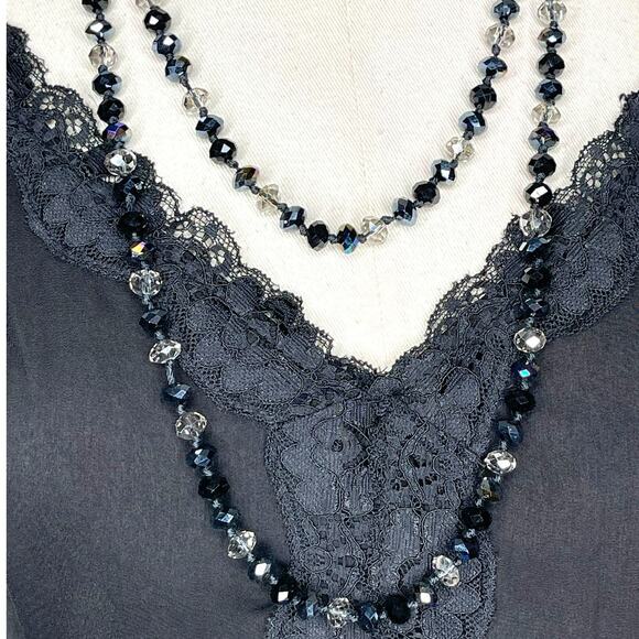 Black and Clear Crystal Endless Faceted Beaded Necklace 27" Fashion Jewelry - Picture 1 of 4